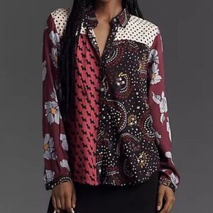 Anthropologie x Maeve The Paz Mixed Print Button down Shirt NWOT